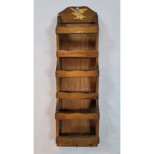 Vintage Vertical Wooden Letter Mail Holder with Eagle Wall Mount